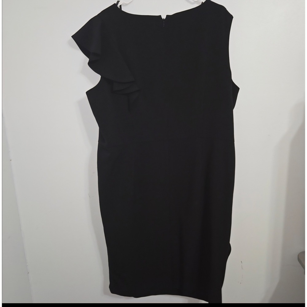 M#37 Calvin Klein Black Dress Women's 22W‎ Sleeveless Ruffle Detail Sheath - Picture 2 of 3